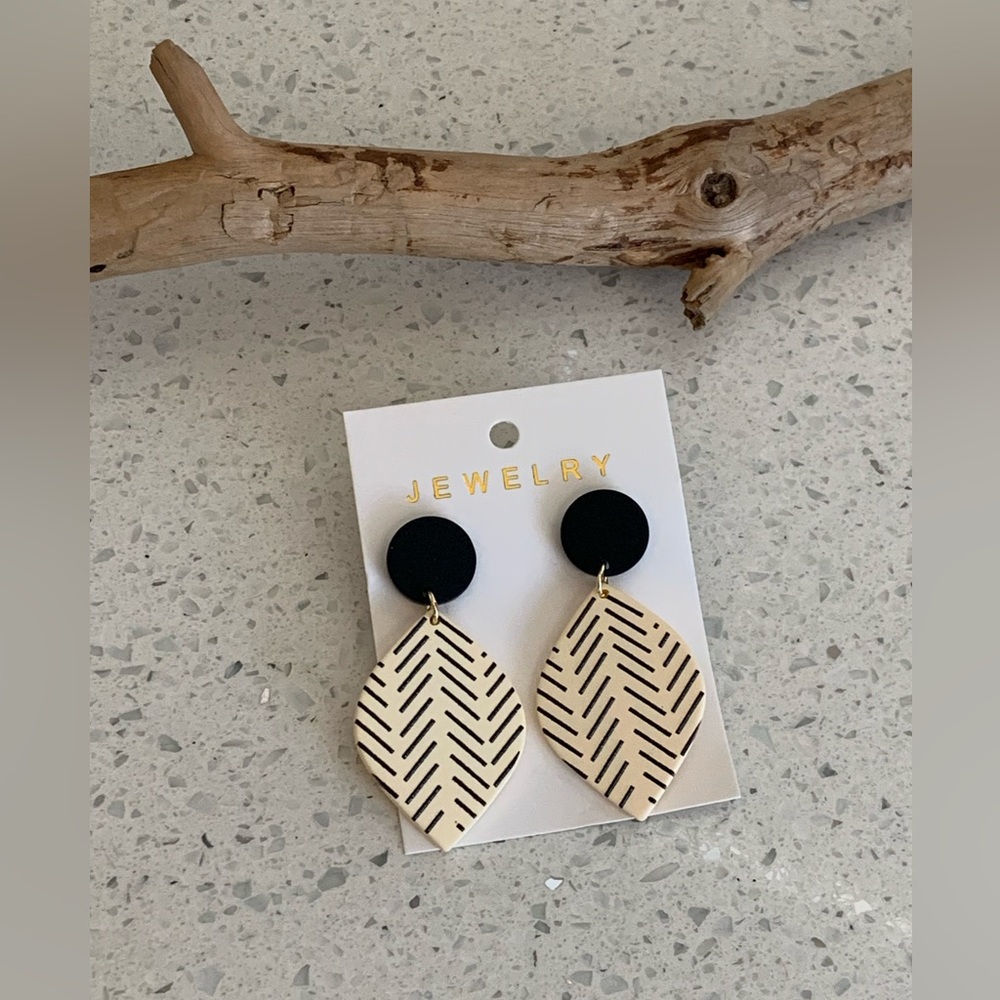 Modern Minimalist Black & White Pottery Earrings